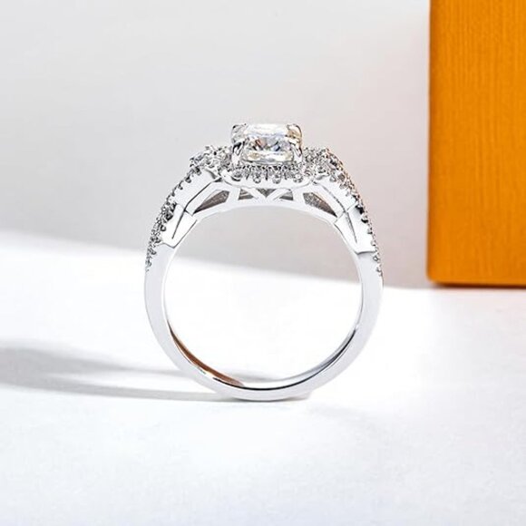 1.434cttw Cushion Cut Moissanite D Color VVS1 Clarity 925 Silver Wedding Ring - Picture 5 of 6